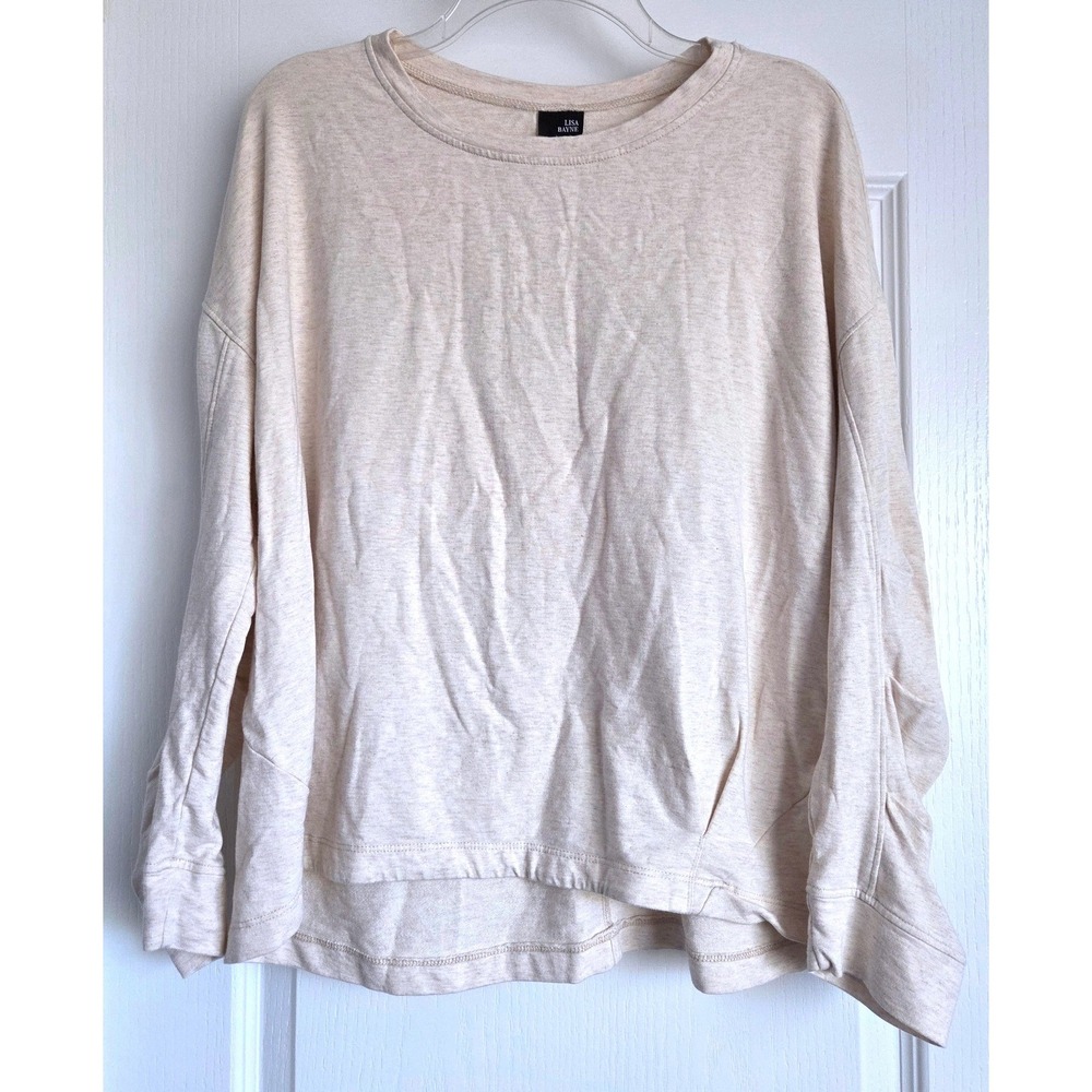 Lisa Bayne Womens Oatmeal Heather Bamboo Cotton Knit Long Sleeve Top Sz L Cozy
